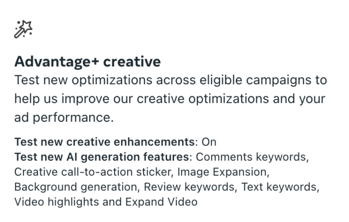 Advertising Settings Advantage+ Creative